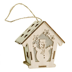 Felinar placaj forma casa cu model om de zapada si lumina 8,5x8,5x4,8cm