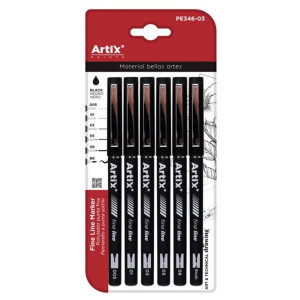 Fineliner negru varf 0,05/0,1/0,3/0,5/0,8mm/BR 6/set MP PE346-03