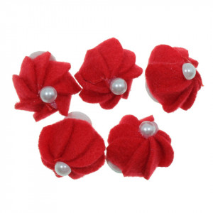 Floare pasla rosie 2cm cu perla alba si adeziv 5/set