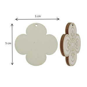 Floare placaj natur pirogravat 4 petale, cu gaura 5cm 4/set - Img 2