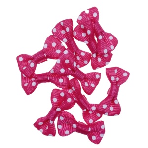 Fundita textil fucsia cu buline albe 3cm 10/set