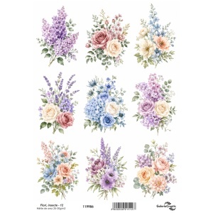 Hartie de orez Flori, insecte - 12 20x27,5cm