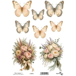 Hartie de orez Flori, insecte - 2 20x27,5cm