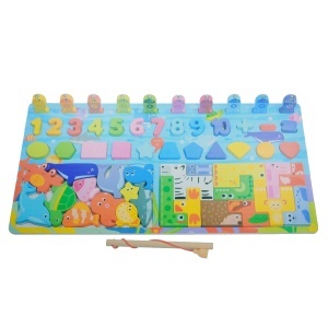 Joc educativ din lemn 5 in 1 - La pescuit cu Cifre - multicolor 23x45,5cm 59 piese + suport - Img 2