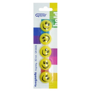 Magnet plastic tabla 2,8cm 5/set smiley face galben GR-530S