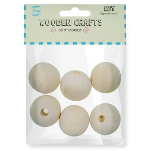 Margele lemn rotunde natur 23mm 6/set Loni