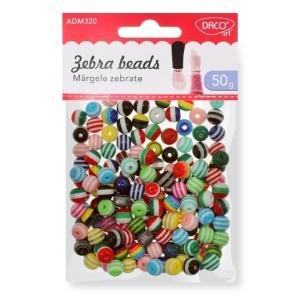 Margele plastic cu dungi colorate 8mm 50g/set Daco AD320