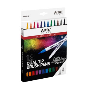 Marker 2 capete liner 0,4mm/pensula 3,5mm 12 culori/set Artix PP917-12