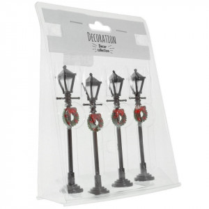 Miniatura felinar stalp din plastic negru cu coronita 10,5cm 4/set DD53787 - Img 1