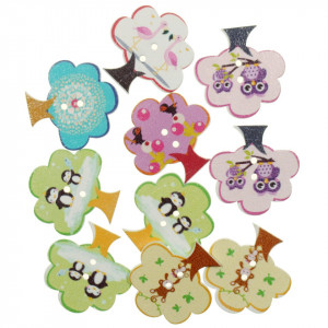 Nasture lemn multicolor copac cu decor 2,8x2,8cm 10/set 126080