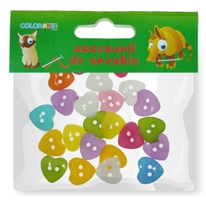 Nasture plastic culori diverse inima 1,5cm 24/set Colorarte A2230