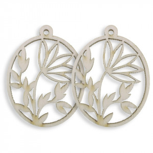 Oval placaj natur decupat model floare 5 petale 3x4cm 2/set