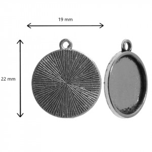 Pandantiv baza argintiu inchis 19x22mm pentru cabochon rotund 16mm 5/set P171 - Img 2