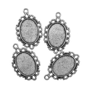 Pandantiv baza argintiu inchis 20x30mm pentru cabochon oval 13x18mm 4/set P166