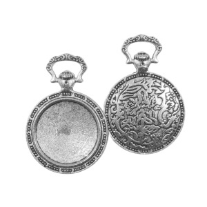 Pandantiv baza argintiu inchis 27x38mm pentru cabochon rotund 20mm 2/set P64