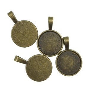 Pandantiv baza bronz 21x31mm pentru cabochon rotund 18mm 4/set P224
