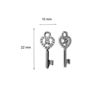 Pandantiv metalic argintiu cheita cu strasuri 22x10mm 10/set - Img 2