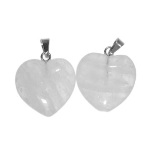 Pandantiv piatra semipretioasa cristal de stanca inima 20x22mm cu agatatoare metalica argintie 2/set