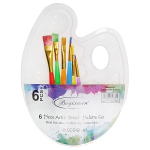 Pensula varf forme diferite coada scurta multicolor cu paleta plastic alba 6/set 12P
