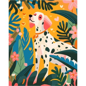 Pictura pe numere cu 24 culori acrilice si 3 pensule 40x50x1,6cm Niki4 - Caine dalmatian KINPL8505