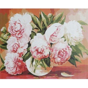Pictura pe numere cu 24 culori acrilice si 3 pensule 40x50x1,6cm Niki4 -Bujori KINP7261