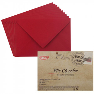 Plic gumat C6 11,4x16,2cm 120g 25/set Daco rosu Craciun PC612RC