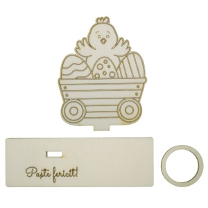 Pui placaj pirogravat Paste Fericit! cu suport pentru ou 3 piese/set 12x4x8,5cm - Img 2