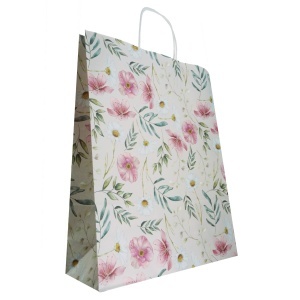 Punga hartie craft crem interior alb model floral maner rasucit 32x12x41cm Colorarte P4499