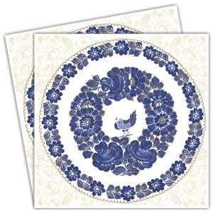 Servetel Pasare si flori albastre 33x33cm 2/set SLOG-061101