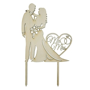 Topper pentru tort, placaj decupat El Ea si inima 11,5x8,6cm