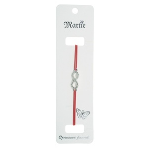 Bratara martisor fir elastic link metalic infinit cu strasuri argintiu/rosu