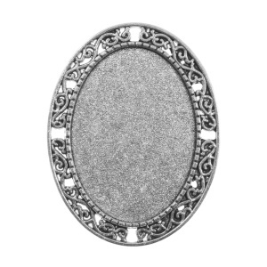 Brosa baza argintiu inchis 35x45mm cabochon oval 25x35mm B3