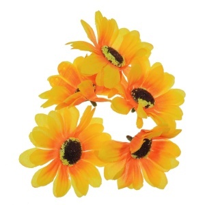 Cap floarea-soarelui textil si plastic galben 6,5cm 5/set