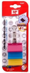 Clema otel pentru hartie 4,1cm 3/set MP PA387 roz/albastru/galben - Img 1