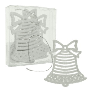 Clopotel plastic alb cu sclipici 8,7x9,5cm 6 buc/set