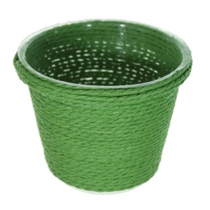 Cos plastic cu sfoara hartie verde baza rotunda 7x8x10cm
