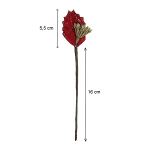 Crenguta cu craciunita rosie si sclipici auriu 5,5cm cu tija 16cm 3/set - Img 2