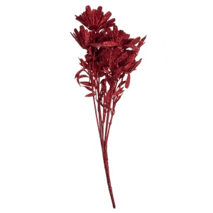 Crenguta flori crizantema cu sclipici rosu 36cm