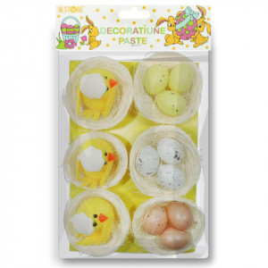 Cuib sisal cu pui/oua 5cm 6/set 075056