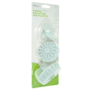 Decupator plastic cu piston floare 12 petale 5,5-7,8cm 3/set T00365