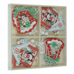 Figurine placaj Craciun-casuta/clopotel 5,5cm 12/set
