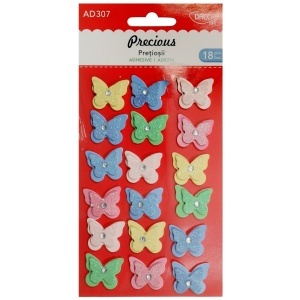 Fluture 3D carton si plastic 6 culori cu adeziv 18/set Daco AD307