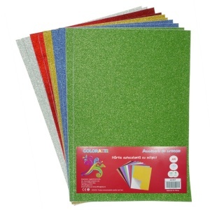 Hartie autocolanta cu sclipici 5 culori A4 10/set Colorarte A2347