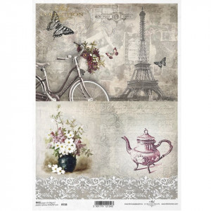 Hartie de orez A4 Turnul Eiffel si ceainic - 2 imagini 25-30g ITD R0728