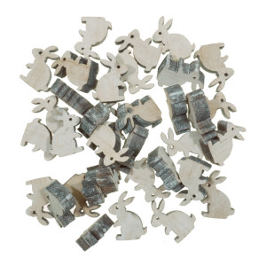 Iepure lemn alb/gri 2,5cm 36/set Canea 129CAN14006-2,5WW