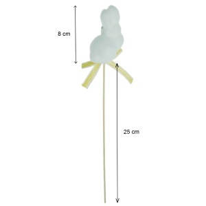 Iepure polistiren cu fundita 8x5,5cm pe bat 25cm alb/galben - Img 2