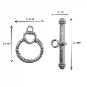 Inchizatoare toggle decorativa argintiu inchis 18x24mm 2/set I52 - Img 2