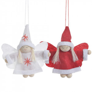 Inger fetita din lemn si pasla cu rochie si aripi alb/rosu 8-9cm 2 modele/set Canea 224CAN212-186_MIX