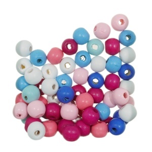 Margele lemn rotunde alb/roz/albastru 9x10mm 20g (59buc)