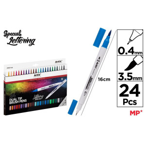 Marker 2 capete liner 0,4mm/pensula 3,5mm 24 culori/set Artix PP917-24 - Img 3